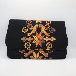 Vintage Andre Clutch Black with Orange and Yellow Applique